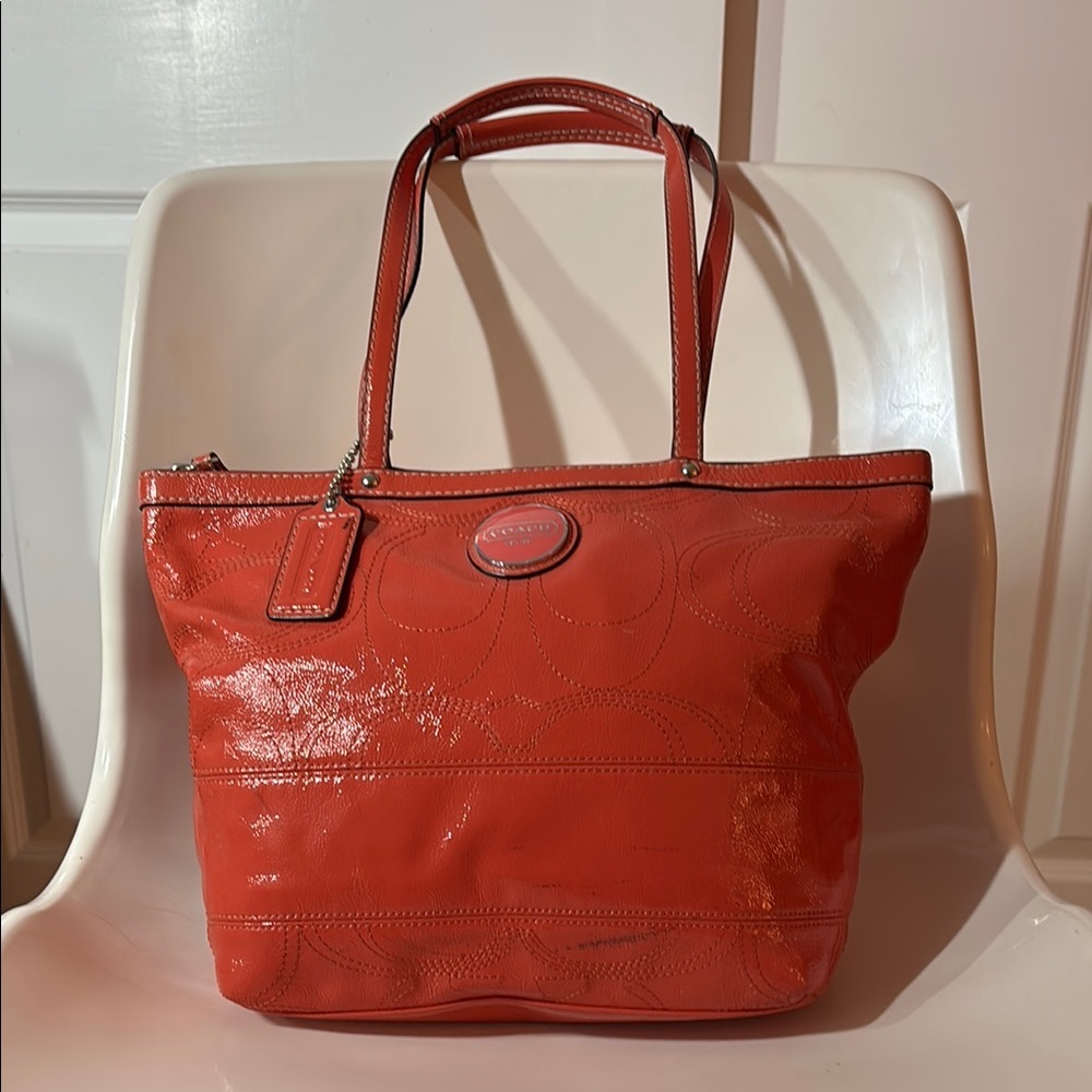 Coach Orange Patent Leather Tote